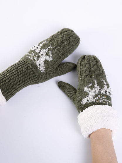 Women's Christmas Fawn Hot Diamond Wool Tie Warm Gloves