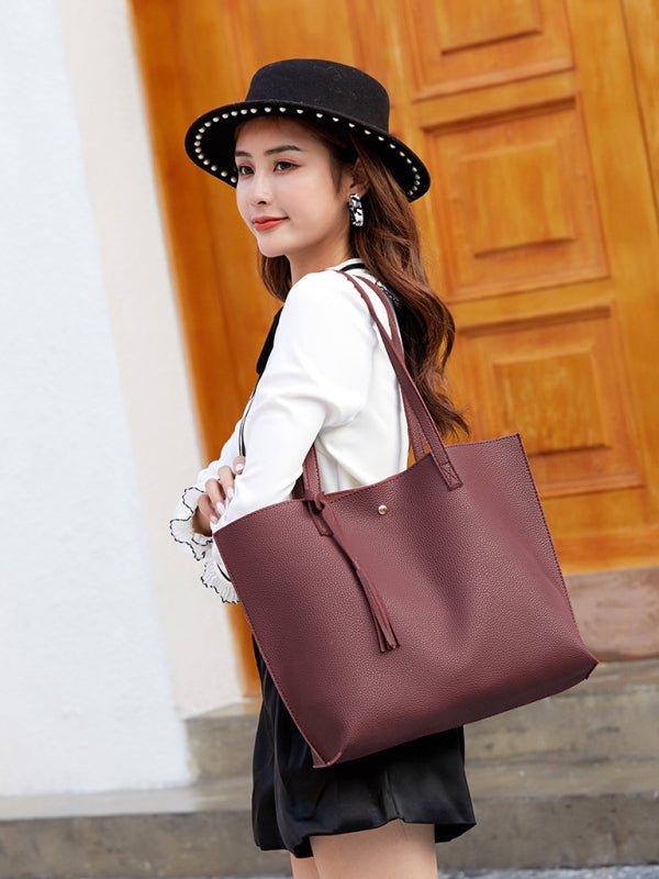 Tassel Zip Bag Large Capacity Shoulder Tote Bag