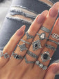 Jewelry 15-piece ring personality hollow lotus sunflower geometric black stone set ring