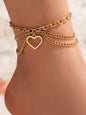 Gold heart-shaped chain anklet tassel snake-shaped pendant three-layer anklet for women