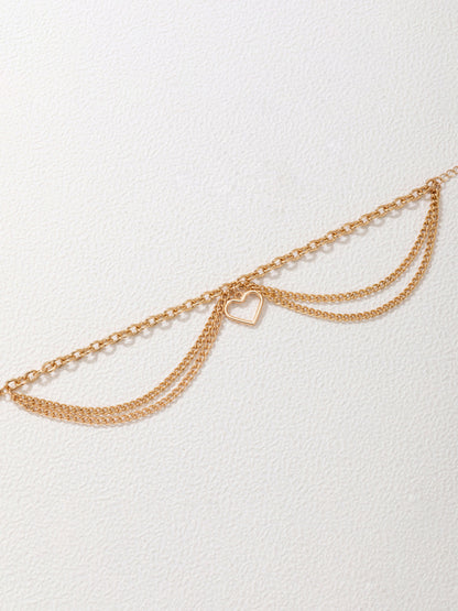 Gold heart-shaped chain anklet tassel snake-shaped pendant three-layer anklet for women