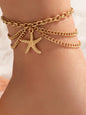 Gold heart-shaped chain anklet tassel snake-shaped pendant three-layer anklet for women