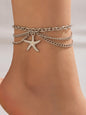 Gold heart-shaped chain anklet tassel snake-shaped pendant three-layer anklet for women