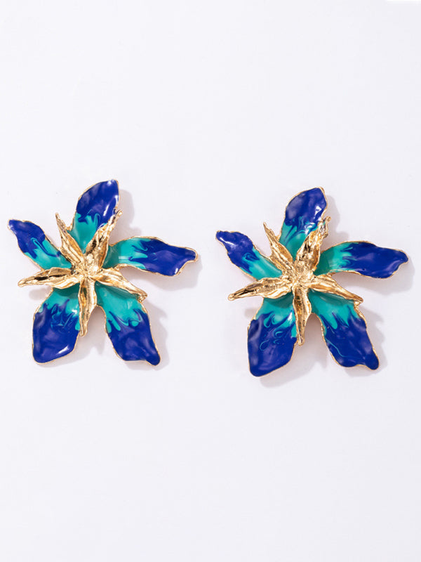 Multilayer Alloy Drip Oil Flower Floral Earrings Earrings