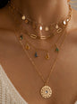 New geometric disc alloy buckle rhinestone tassel concave-convex disc pendant 4-layer necklace