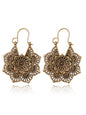 Vintage Ethnic Metal Cutout Floral Flower Earrings Bohemian Carved Earrings