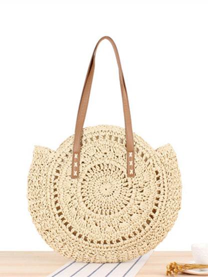 Round shoulder straw woven bag woven bag beach bag fashion women's bag straw woven bag