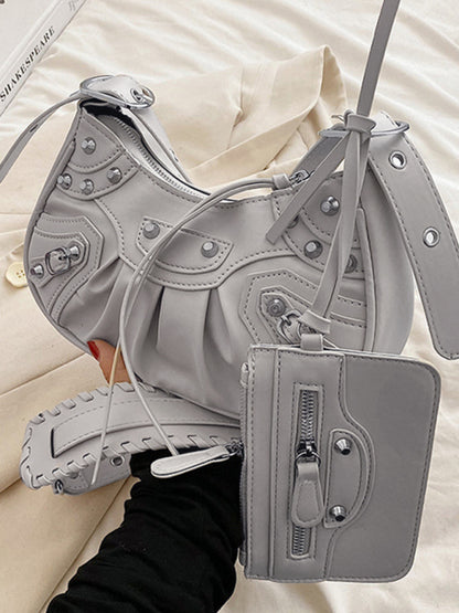 Rivet Heavy Industry Pleated Shoulder Underarm Bag Messenger Bag