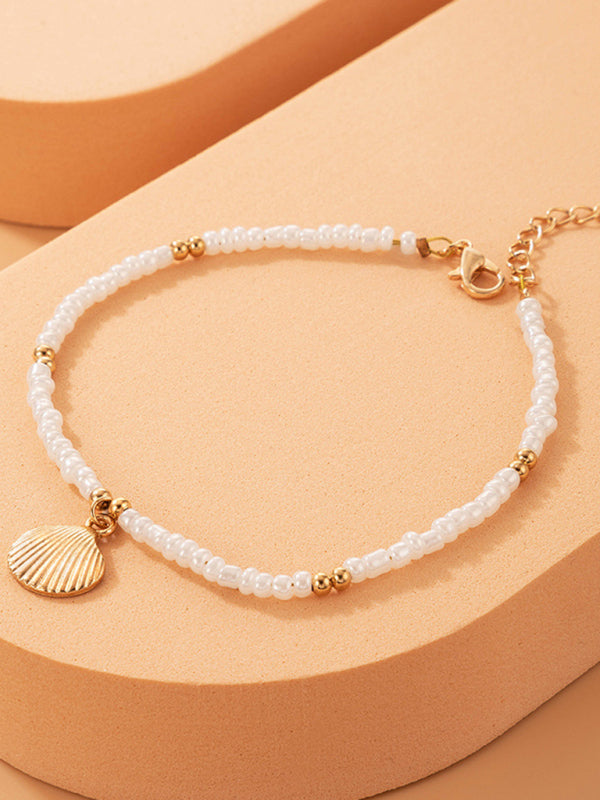 Simple Fashion Jewelry Shell Beaded Single Layer Anklet Beach Wind Rice Beads Foot Decoration