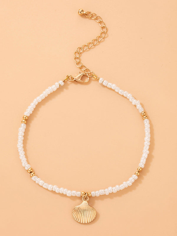 Simple Fashion Jewelry Shell Beaded Single Layer Anklet Beach Wind Rice Beads Foot Decoration