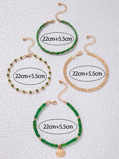 Rice beads beaded rope shell four-layer anklet Geometric aircraft chain multi-layer foot decoration