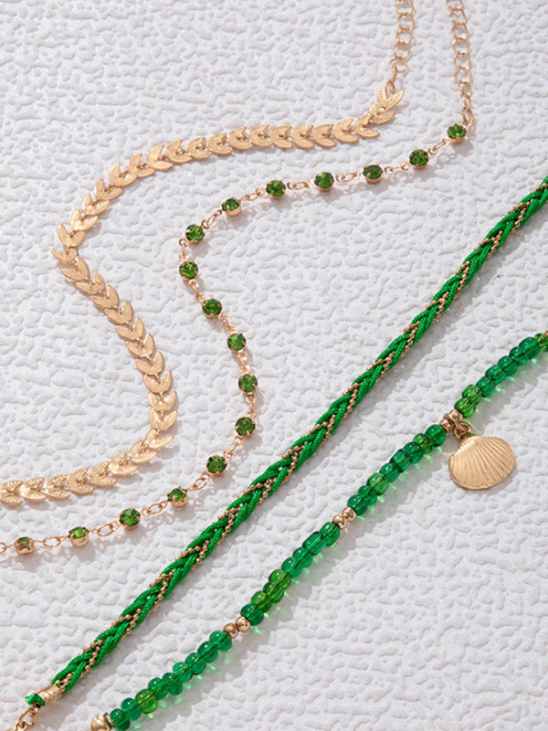 Rice beads beaded rope shell four-layer anklet Geometric aircraft chain multi-layer foot decoration