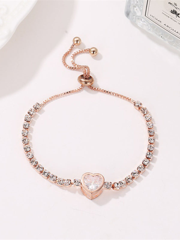 Fashion Rose Gold Heart Zircon Bracelet Simple Alloy Diamond Ladies Bracelet Bracelet