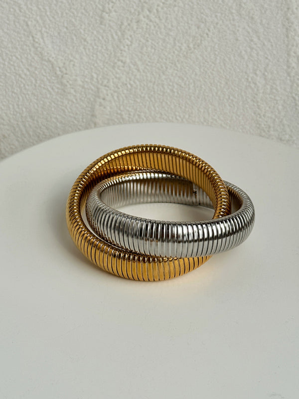 Plated Titanium Steel Vintage Double Stretch Gypsy Bracelet