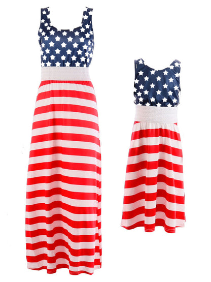 Children's clothing national flag printing vest dress mother and daughter clothing