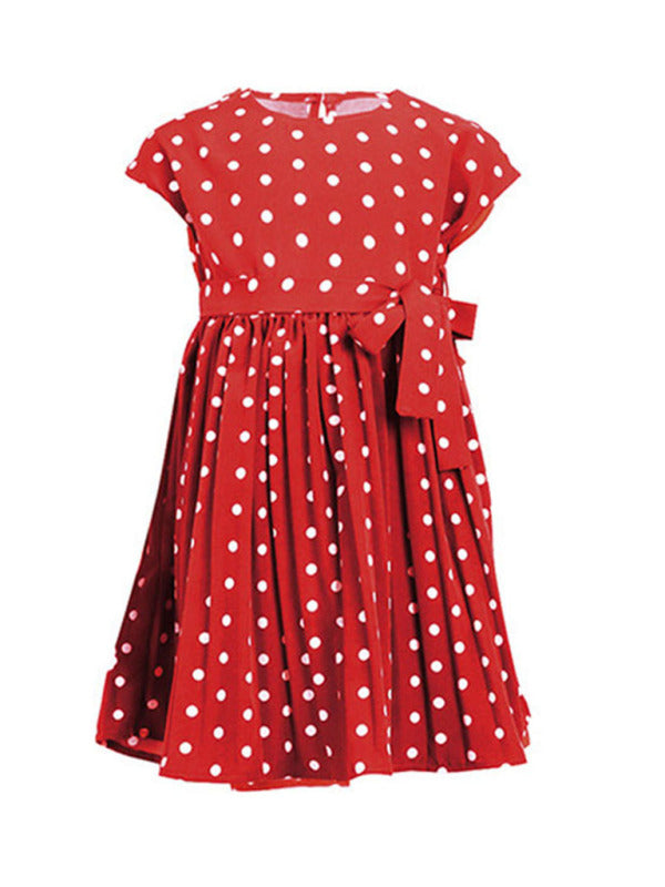 Children's clothing polka dot print short sleeve dress for mother and daughter