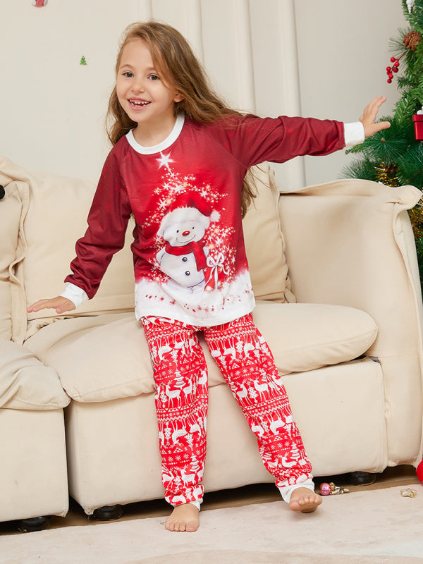 New Christmas snowman scarf parent-child Christmas home wear pajamas set