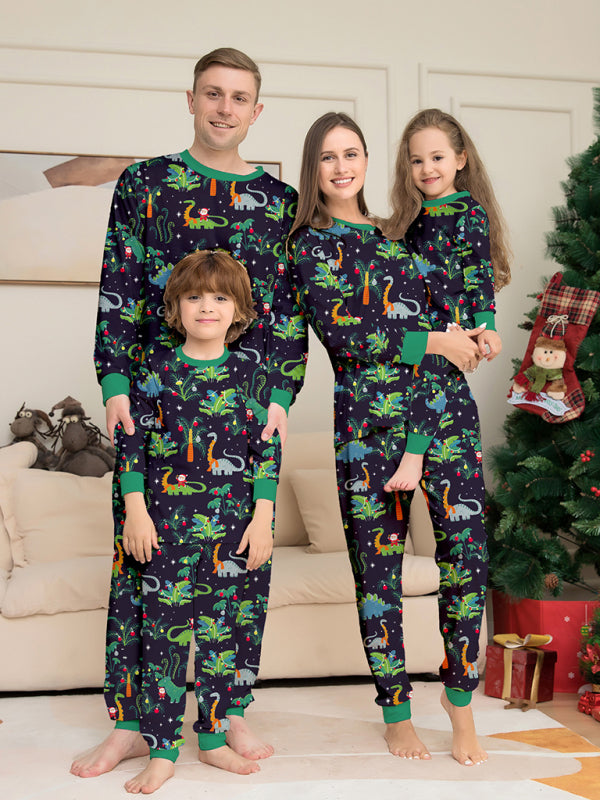 New printed family boys and girls dinosaur Christmas parent-child pajamas home clothes