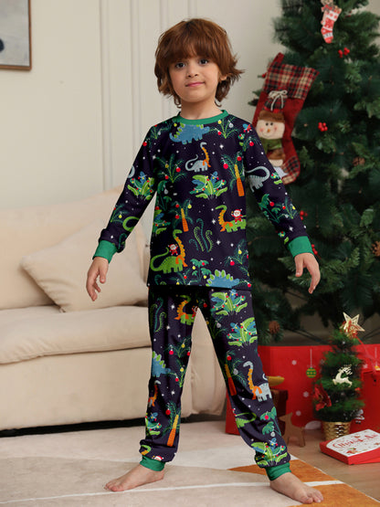 New printed family boys and girls dinosaur Christmas parent-child pajamas home clothes