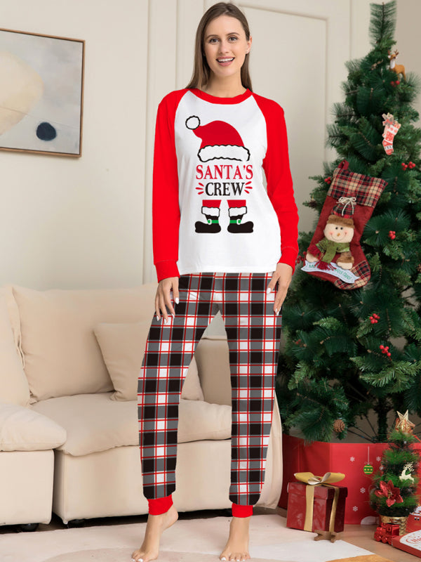 New Christmas parent-child set deer head print home clothes plaid two-piece pajamas