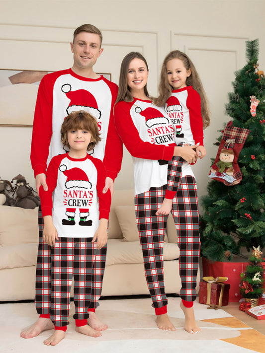 New Christmas parent-child set deer head print home clothes plaid two-piece pajamas