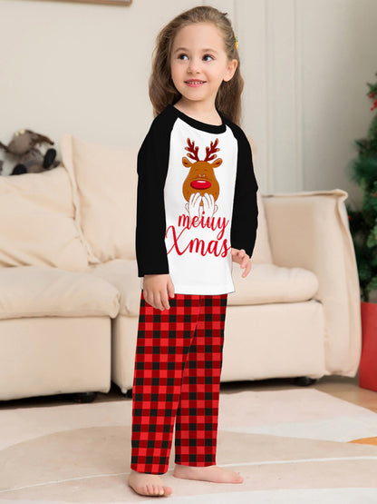 New style fawn letter plaid printed home wear pajamas Christmas parent-child set