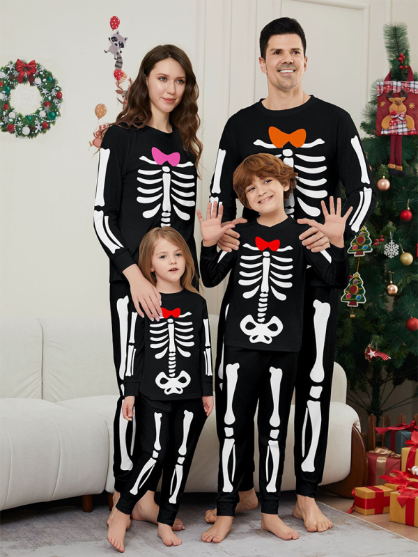 Halloween Parent-Child Home Costume Skeleton Bones Adult Child Neat Costume Pajama Set