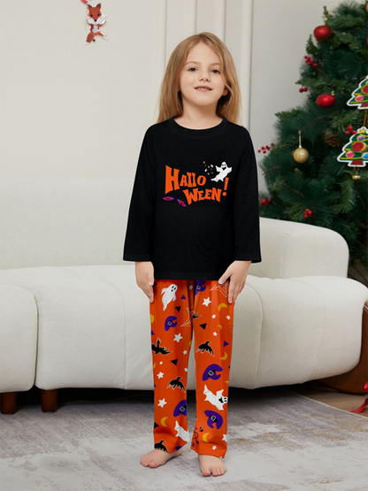 New Halloween parent-child pajamas set of long-sleeved two-piece devil's eyes letter-printed homewear