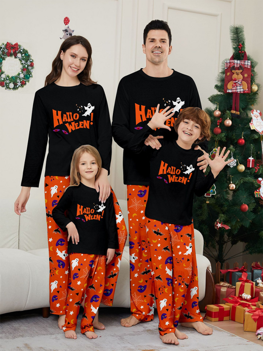 New Halloween parent-child pajamas set of long-sleeved two-piece devil's eyes letter-printed homewear