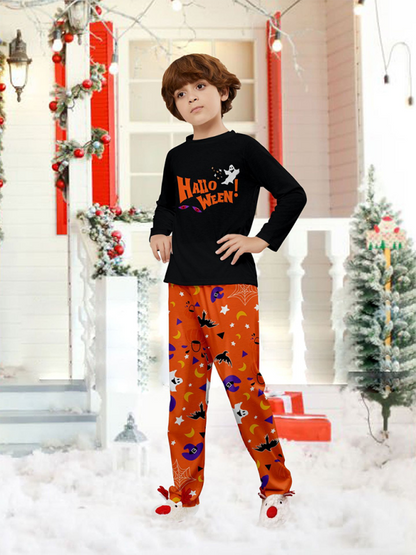 New Halloween parent-child pajamas set of long-sleeved two-piece devil's eyes letter-printed homewear