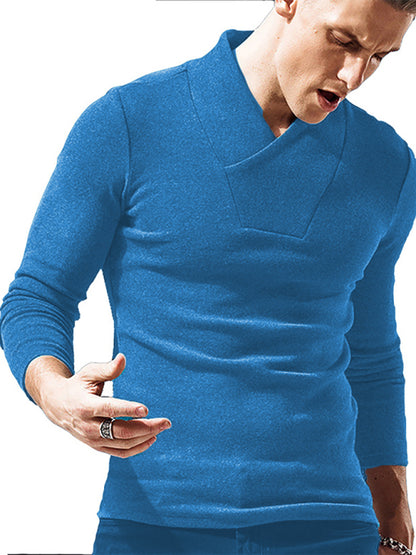 Men's Woolen V-Neck Stretchy Long Sleeve Tee