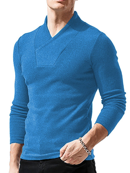 Men's Woolen V-Neck Stretchy Long Sleeve Tee