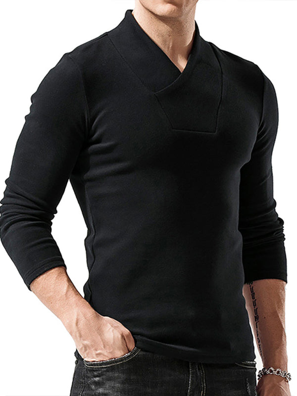 Men's Woolen V-Neck Stretchy Long Sleeve Tee