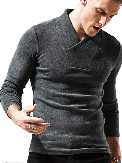 Men's Woolen V-Neck Stretchy Long Sleeve Tee