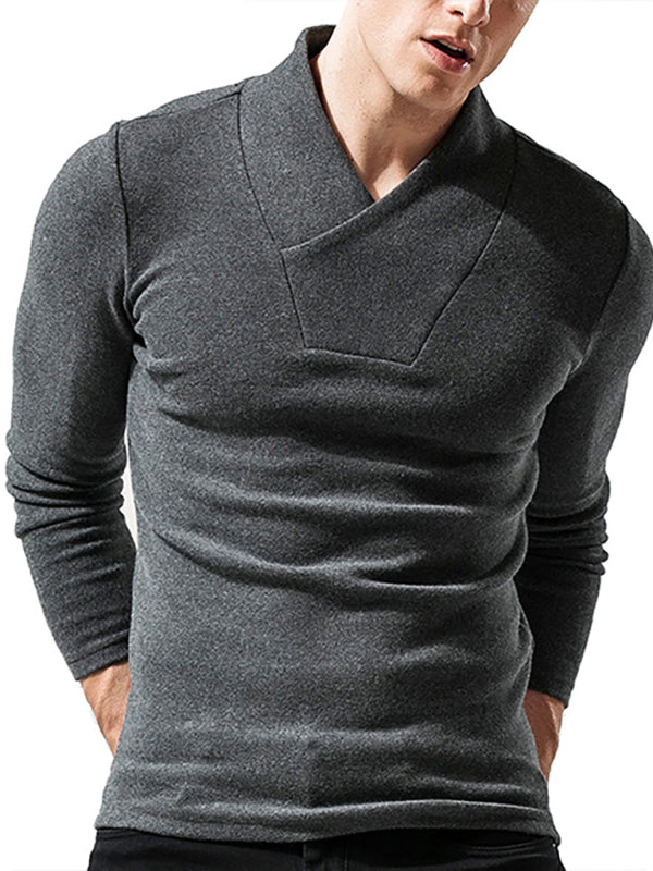 Men's Woolen V-Neck Stretchy Long Sleeve Tee