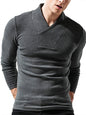 Men's Woolen V-Neck Stretchy Long Sleeve Tee