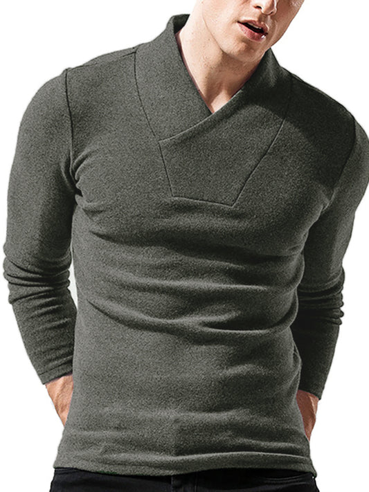 Men's Woolen V-Neck Stretchy Long Sleeve Tee