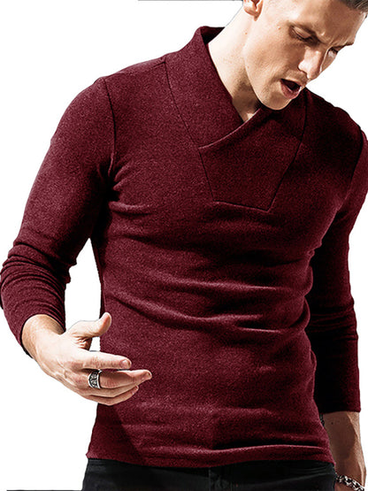 Men's Woolen V-Neck Stretchy Long Sleeve Tee