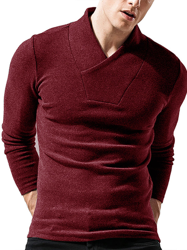 Men's Woolen V-Neck Stretchy Long Sleeve Tee