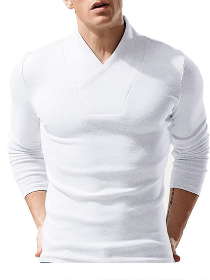 Men's Woolen V-Neck Stretchy Long Sleeve Tee