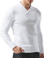 Men's Woolen V-Neck Stretchy Long Sleeve Tee