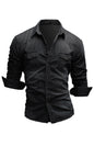 Spring-Summer Polyester Lapel Collar Solid Men's Shirt