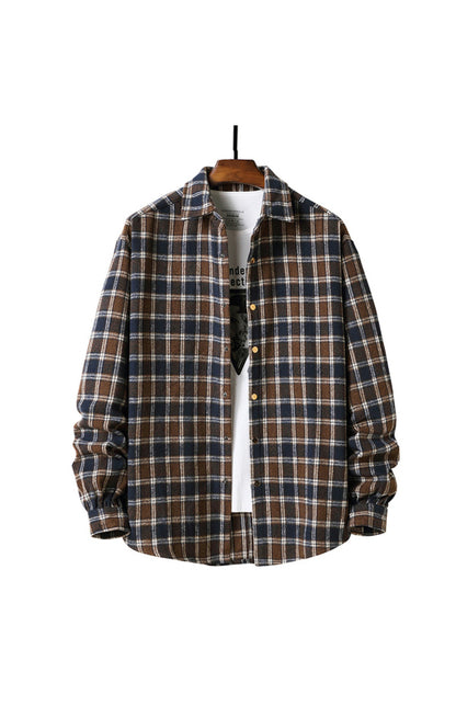 **Men's Casual Plaid Button-Down Shirt**