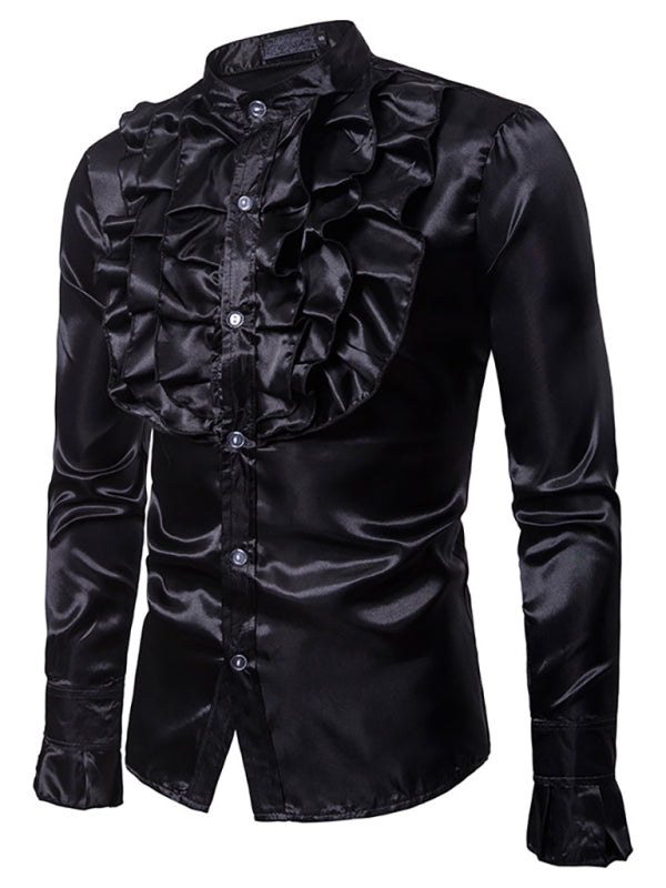 Men's Ruffled Standing Collar Party Shirt