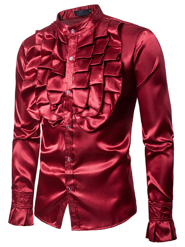 Men's Ruffled Standing Collar Party Shirt