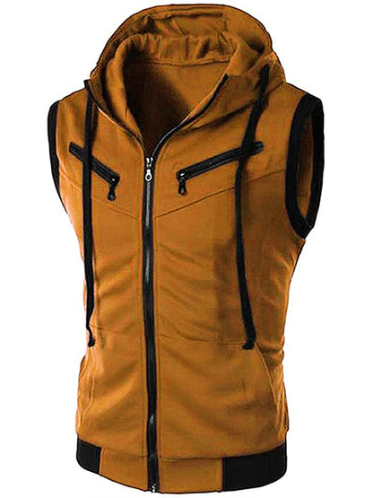 Men's Hooded Sleeveless Vest Solid Color Casual Slim Vest