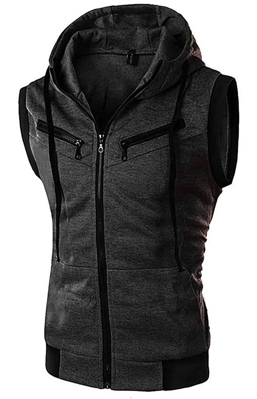 Men's Hooded Sleeveless Vest Solid Color Casual Slim Vest