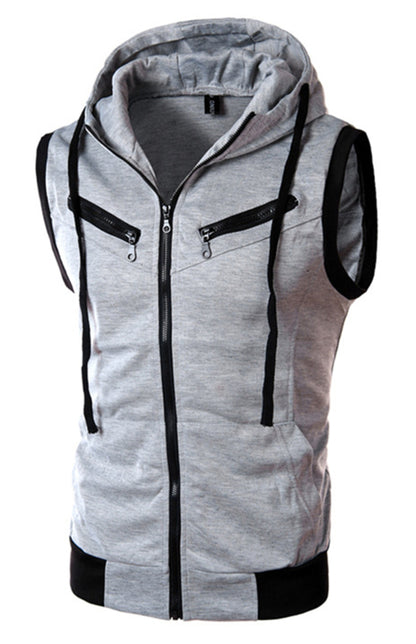 Men's Hooded Sleeveless Vest Solid Color Casual Slim Vest