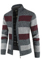 Men's New Sweater Colorblock Standing Collar Zip Cardigan