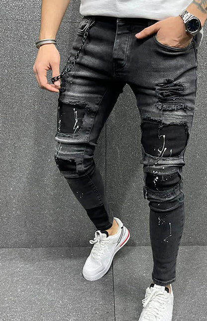 Men Fashion Ripped Distressed Elastic Denim Jeans